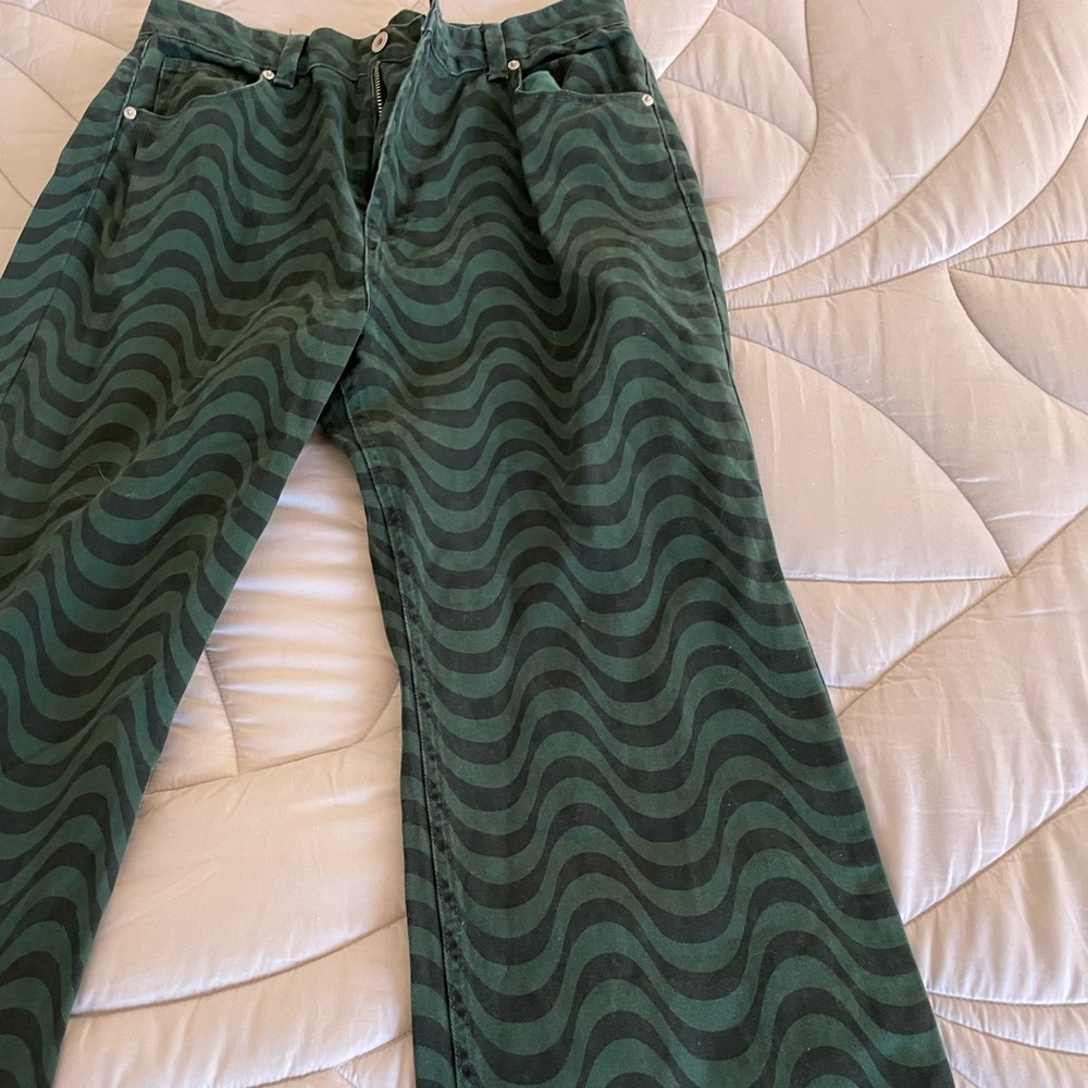 Beginning boutique: groovy green and black chevron print jeans